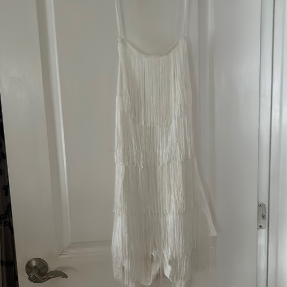 Size medium Fringe White Bachelorette jumpsuit (short)